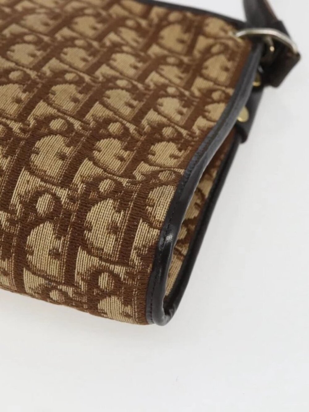 Christian Dior Trotter Canvas Shoulder Bag Beige Gold Auth - Picture 10 of 16